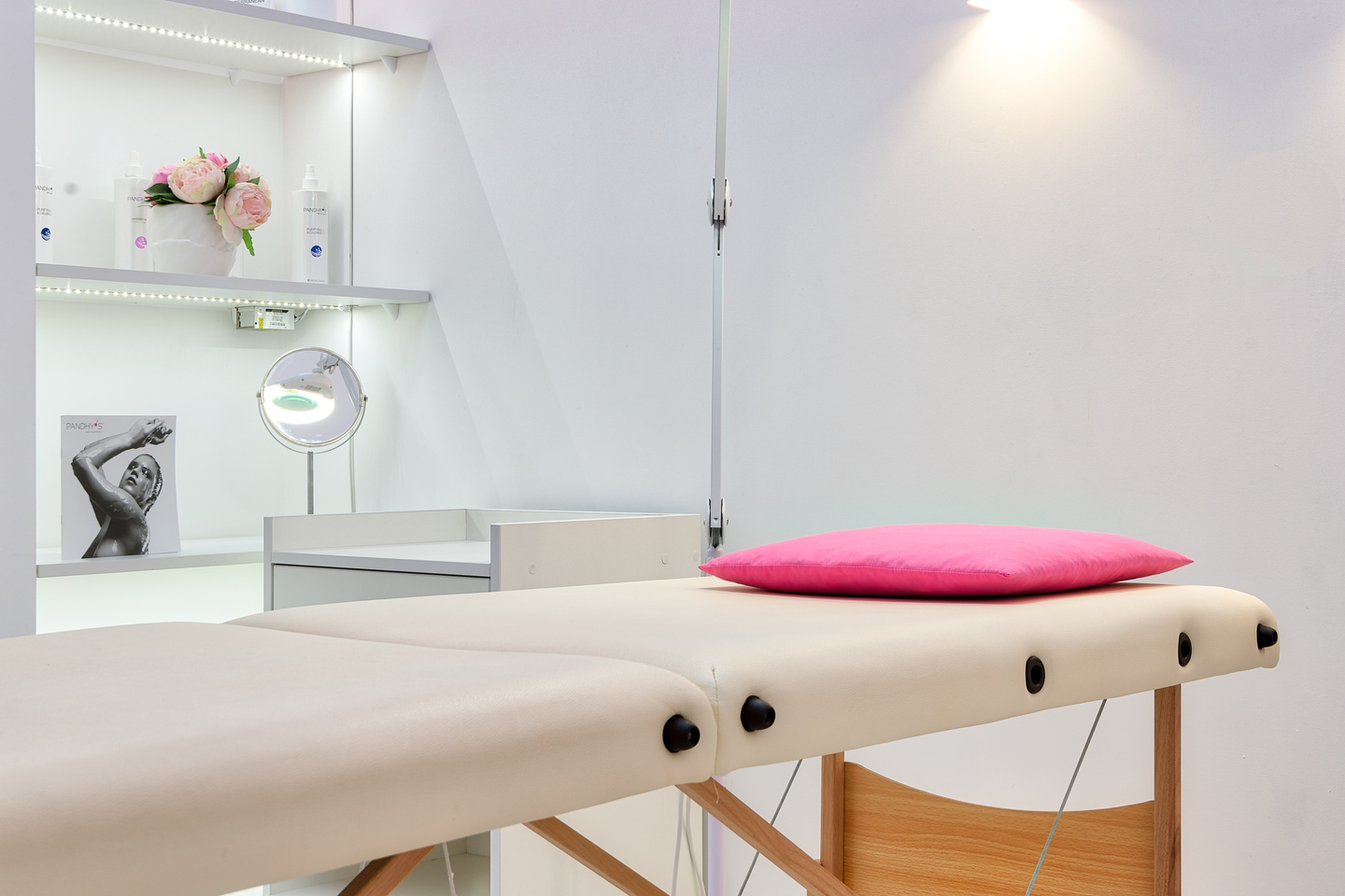 Table for beauty procedure in clinic